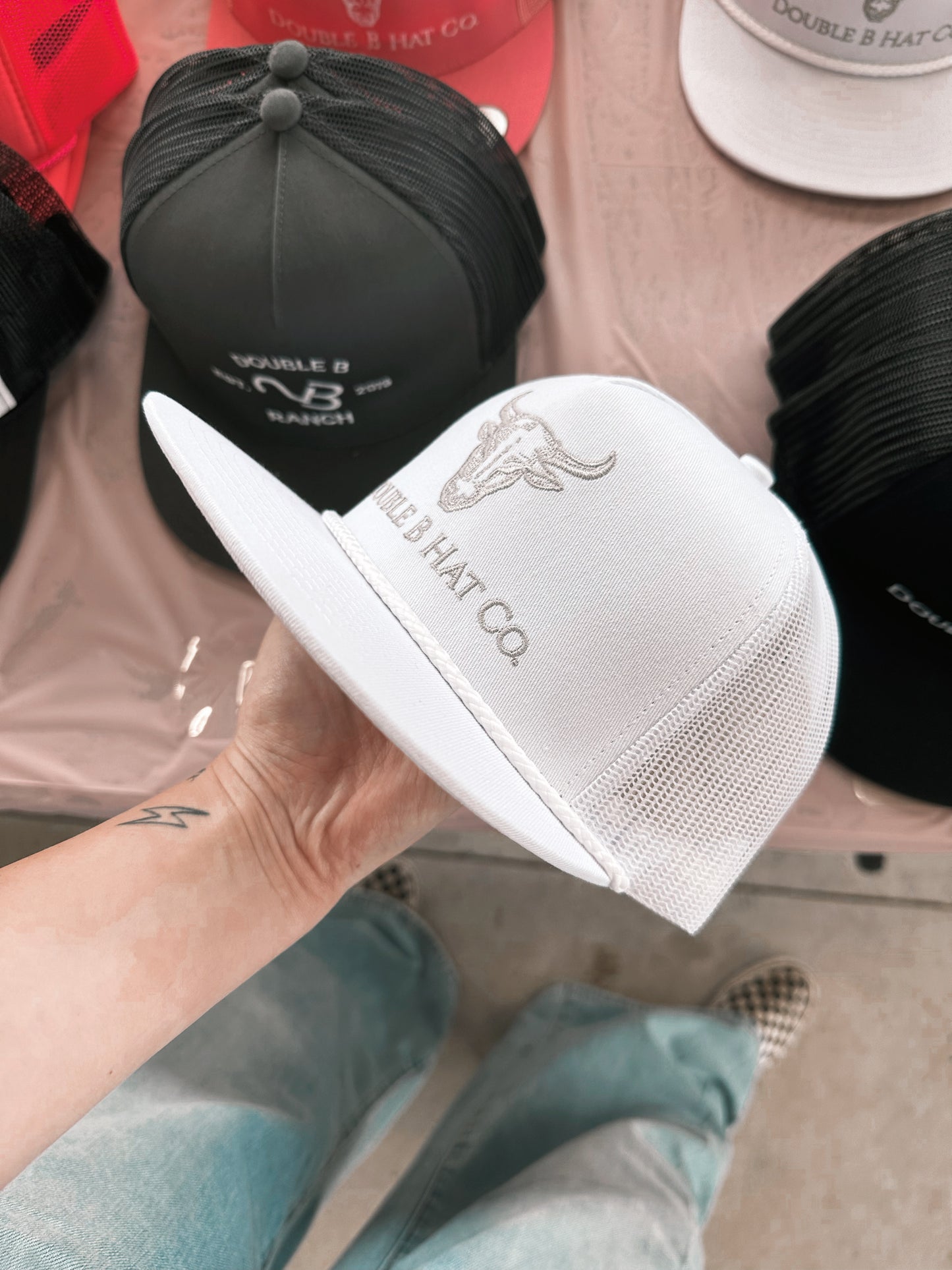 Double B Hat Co- White w/ Rope